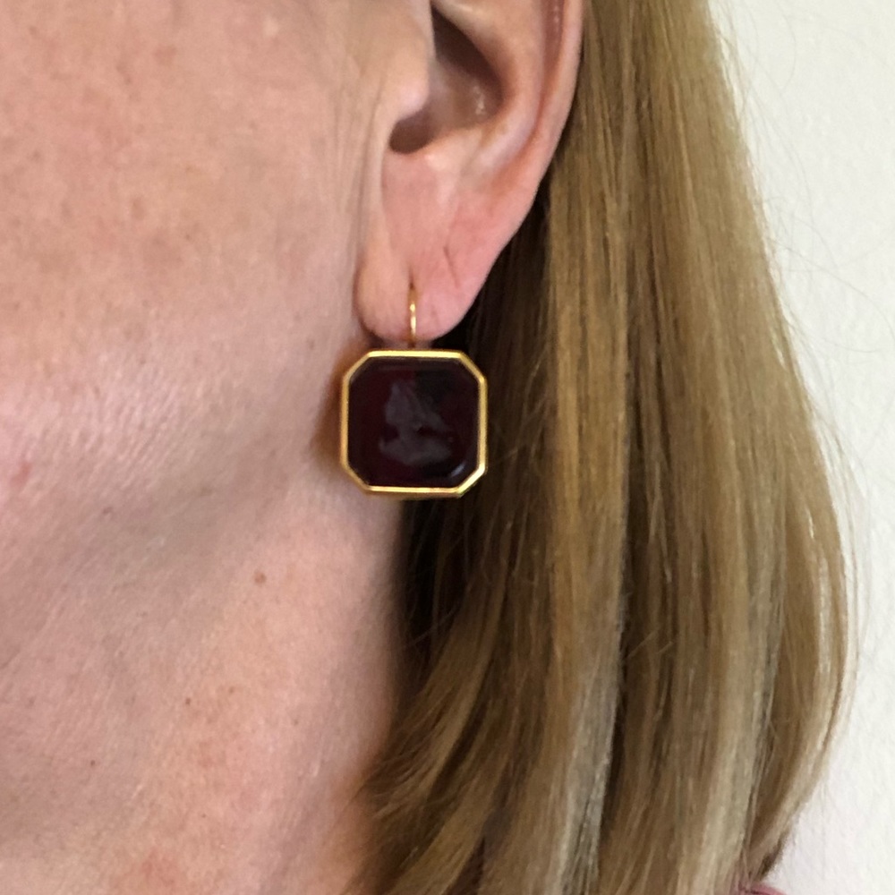 Intaglio Pressed Glass Earrings - Picture 4 of 6